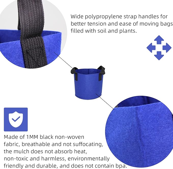Grow Bags,Growing Pot Bags Garden Grow Bag Indoor Outdoor Fabric Aeration Plant Pot Container Flower Vegetable Pouch (Dark Blue,7 Gallon)