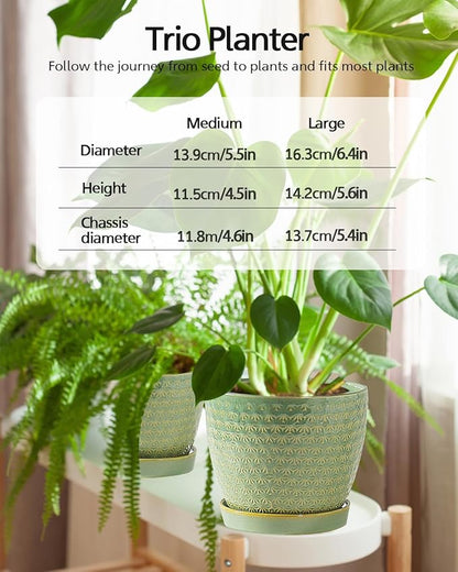 Plant Pots, Flower Pots, Planters for Indoor Plants(6.5+5.5inch), Flower Pots for Indoor Plant with Drainage Hole and Saucer, Ceramic Pots for Plants with Hole Mesh Pad,Sage Green