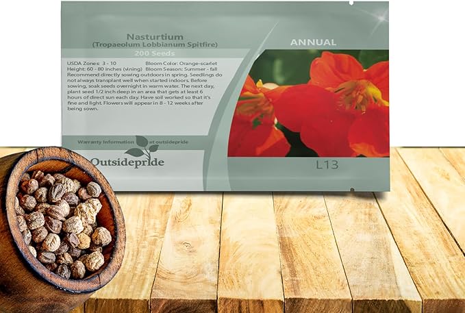 Outsidepride Orange Spitfire Nasturtium Seeds - 200 Pcs Annual, Easy to Grow & Versatile, Flower Seeds for Planting Vibrant Orange-Scarlet Blooms, Ideal for Gardens, Borders, and Pollinator Gardens