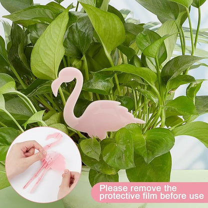 OLYCRAFT 4pcs 4-Style Acrylic Flamingo Plant Stakes Pink Miniature Garden Flamingo Figurines Flamingo Gradient Acrylic Flamingo Statue 3.1~7 Inch Length for Pot Garden Decorations