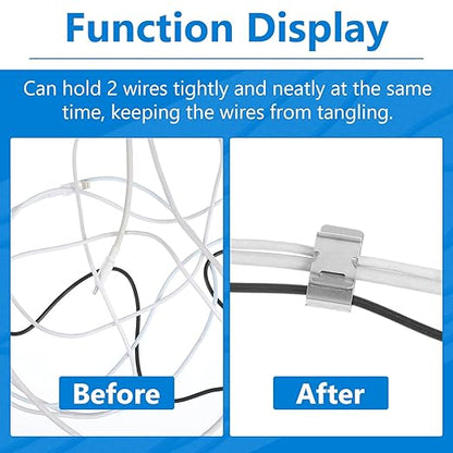 100 Pcs Stainless Steel Cable Cord S Clips Solar Panel Cables Photovoltaic Double Wire Trailer Wire Clips for PV Wiring Boat Frame Management Clip, 0.2 Inch to 0.3 Inch in Rope Capacity, Silver