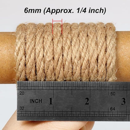 Tenn Well 6mm Jute Rope, 33 Feet Natural Craft Rope Thick Twine for Gardening, Bundling, Decorating, DIY Crafts (Brown)