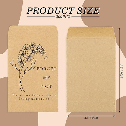 Whaline 200 Pack Seed Packets Forget Me Not Prints Kraft Envelopes Rustic Small Flower Seeds Storage Self-Adhesive Packets for Garden Office Supplies, 3.5 x 2.4 Inch