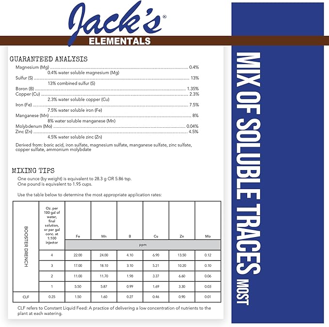 Jack's Elementals Mix of Soluble Traces MOST Water-Soluble Fertilizer with Micronutrients to Correct Chlorosis in Plants Grown in Continuous Liquid Feed Programs, 1lb