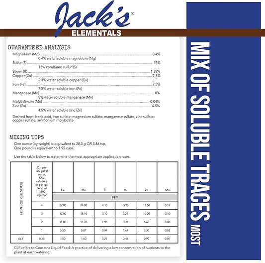 Jack's Elementals Mix of Soluble Traces MOST Water-Soluble Fertilizer with Micronutrients to Correct Chlorosis in Plants Grown in Continuous Liquid Feed Programs, 1lb