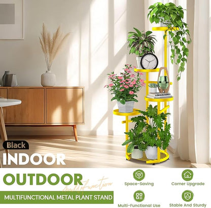 TOSKING 5 Tier Metal Plant Stand Indoor， Plant Shelf, Corner Shelf Flower Pot Stand for Outdoor Plant Stand for Living Room Balcony Garden Patio Bedroom (yellow, 38in)