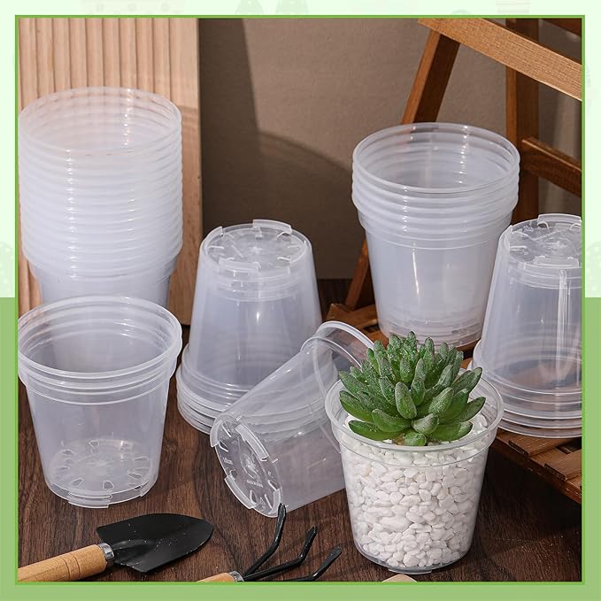 Yaomiao 30 Pcs 5 Inch Clear Mini Plastic Plant Pot Nursery Seedling Pots Seed Starter with Drainage Holes for Indoor Outdoor Garden Succulent Plants Cuttings Transplanting
