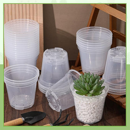 Yaomiao 30 Pcs 5 Inch Clear Mini Plastic Plant Pot Nursery Seedling Pots Seed Starter with Drainage Holes for Indoor Outdoor Garden Succulent Plants Cuttings Transplanting