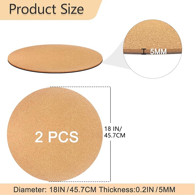 18 Inch Large Cork Plant Coasters, 2 Pieces Cork Plant Mats, Cork Coaster for Planters, Large Plant Coasters for House Plants Indoor Outdoor (Nude & Black)