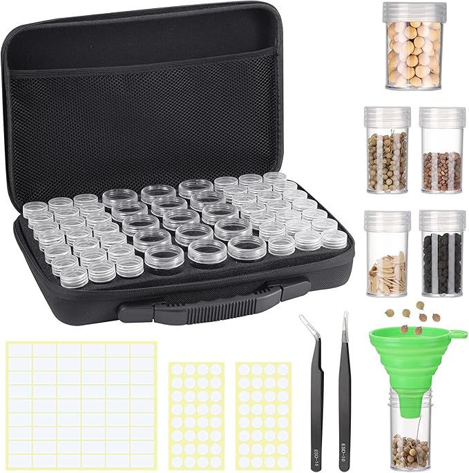 Seed Storage Organizer Box, 57 Slots Seed Collection Containers Seed Storage Box with Label Tweezer Funnel,Gardening Seed Keeper Set for Flower Plants Garden(2 Size)