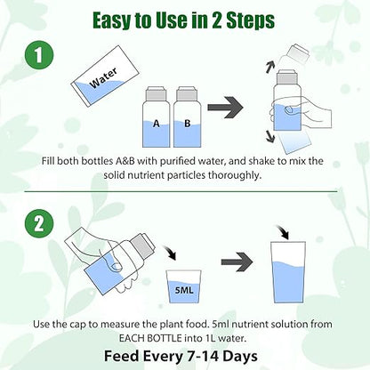 Hydroponics Nutrients (800ml Total), Plant Food A & B for Hydroponic Growing Systems and Indoor Plants, Growing System Accessories for Vegetables Fruits Flowers Thrive