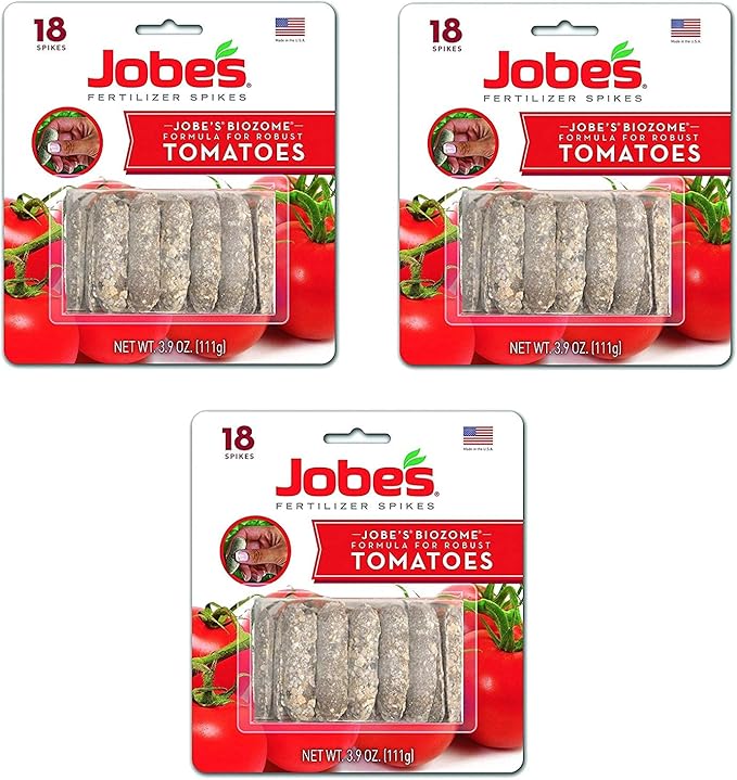 Jobe’s Tomato Fertilizer Spikes, 6-18-6 Time Release Fertilizer for All Tomato Plants, 18 Spikes per Blister Package, 3-Pack, 54 Spikes Total