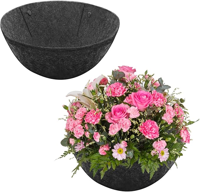 Riare 2 Pack 12 Inch Round Fabric Planter Basket Liner- Hanging Basket Liners Replacement Coco Fiber Liner Alternative for Hanging Basket Flowers (Prevent Birds from Nesting)