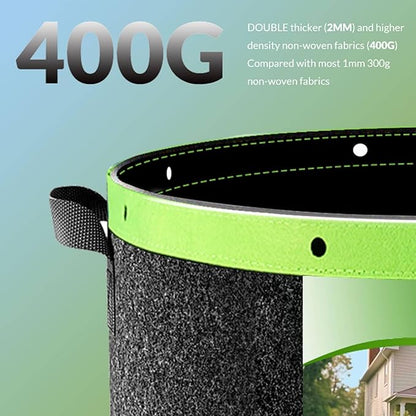 Grow Bags 6 Pack 2MM 400G More Heavy Duty Thickened Nonwoven Garden Plant Fabric Pots (Black, 5 Gallon)