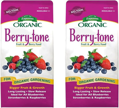 Espoma Organic Berry-Tone 4-3-4 Natural & Organic Fertilizer and Plant Food for All Berries. 4 lb. Bag. Use for Planting & Feeding to Promote Bountiful Harvest - Pack of 2