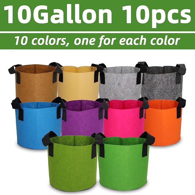 Grow Bags,Growing Pot Bags Garden Grow Bag Indoor Outdoor Fabric Aeration Plant Pot Container Flower Vegetable Pouch (Mixed 10colors,10Gallon)