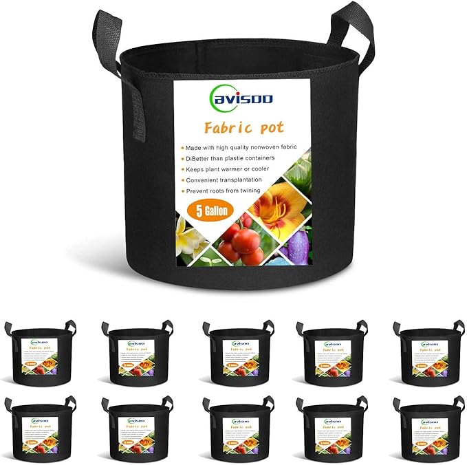 10-Pack 5 Gallon Plant Grow Bags, Heavy Duty 300G Thickened Non-Woven Aeration Fabric Pots with Reinforced Handles
