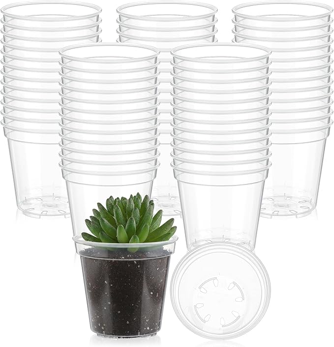 Yaomiao 30 Pcs 4 Inch Clear Mini Plastic Plant Pot Nursery Seedling Pots Seed Starter with Drainage Holes for Indoor Outdoor Garden Succulent Plants Cuttings Transplanting