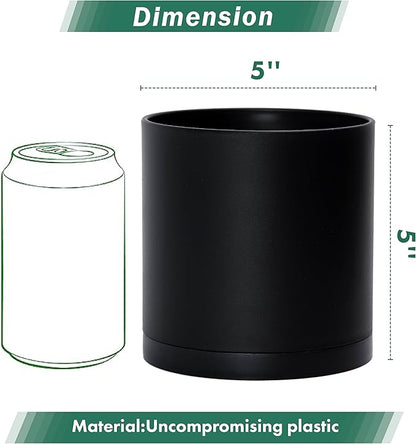 D'vine Dev 4 Pack 5 Inch Modern Plastic Plant Pots, Small Garden Planters for Plant with Drainage Holes and Saucers, Black Color, 74-Y-G-2