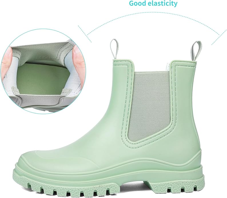 DKSUKO Rain Boots Women Waterproof Chelsea Boots Ankle Garden Shoes for Ladies Rubber Short Rainboots with Removable Comfort Insole for Outdoor Work Deck Mud Boots
