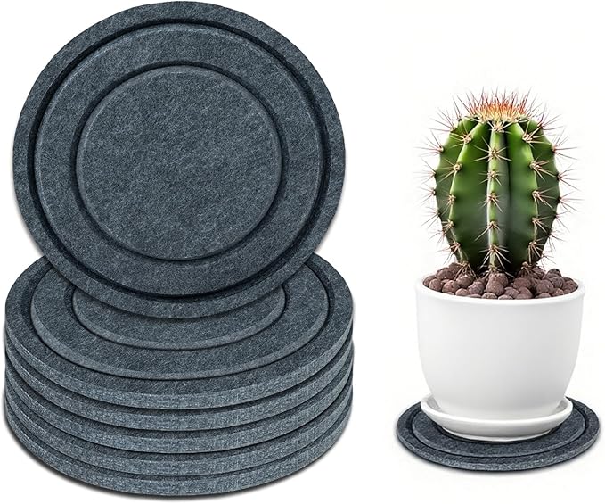 BXI Felt Plant Saucer Mat - 6 Pcs 6 Inch Water Absorbent Planter Coaster, Thick Flower Pot Saucer Pad, Planting Drip Tray for Indoors, Fabric Protective Plate for Tabletop and Floor Surface