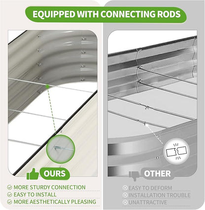 Galvanized Raised Garden Bed - 8x2x1.4FT Metal Planter Boxes Outdoor | Oval Steel Raised Bed Kit for Gardening with Protective Tape, Bracing Rods, Gloves for Vegetables, Flower, Herb (White)