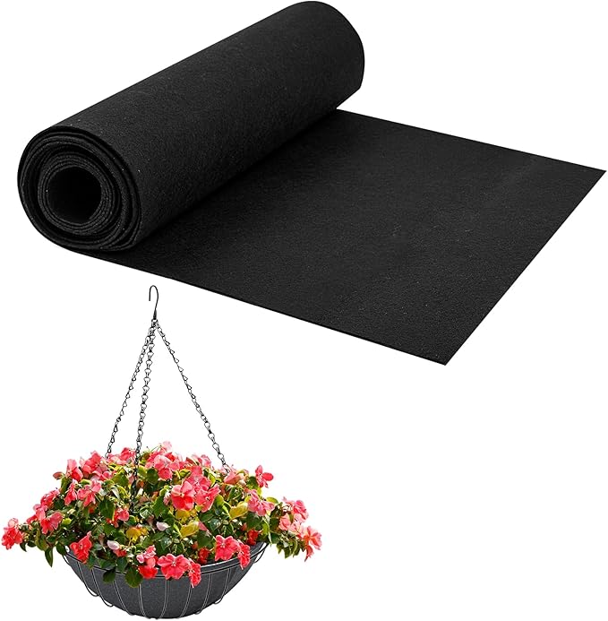 16x80 Inch Fabric Planter Liner Non Woven Plant Felt Roll Black Coco Alternative Coconut Basket Replacement Easy to Cut for Hanging Flower Basket Window Box