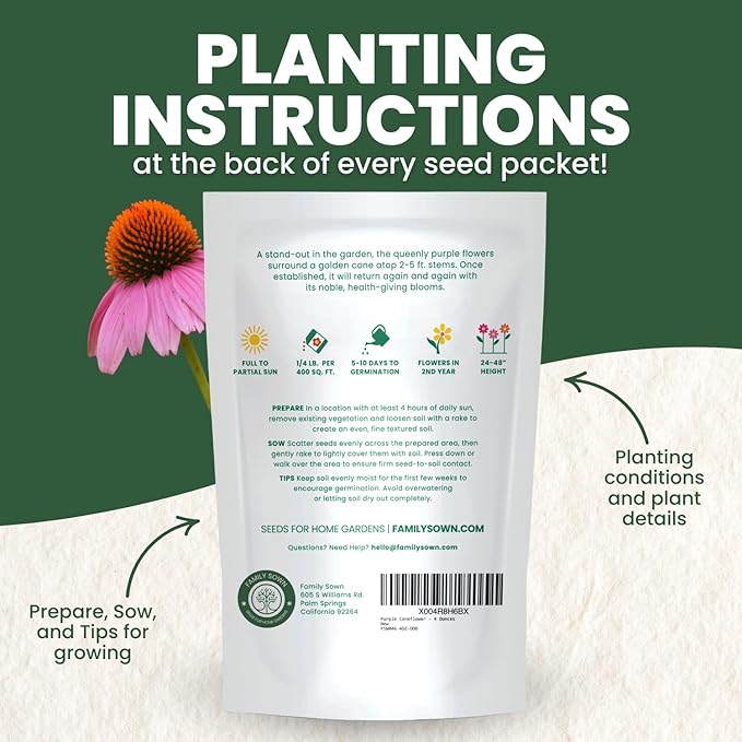 Purple Coneflower – 28,000 Seeds for Planting – 2026 Season – 4 Ounce Pouch