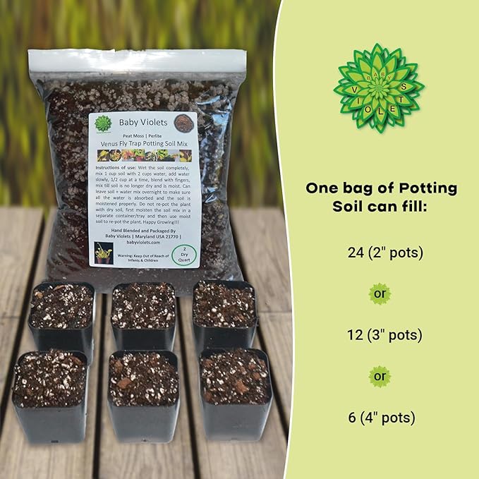 Venus Fly Trap, Pitcher, Butterworts, Bladderworts Drosera Carnivorous Plant Potting Soil Mix Peat Moss & Perlite (½ Gallon / 2 quarts).