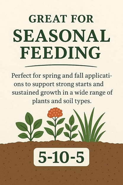 5-10-5 All-Purpose Fertilizer – 50 lb Bag | Balanced Nutrient Blend for Flowers, Vegetables, Lawns & Shrubs | Promotes Strong Roots, Vibrant Blooms & Healthy Growth | Easy Application Granules
