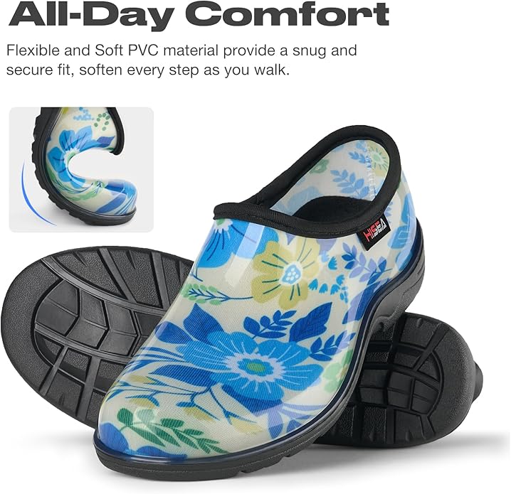 HISEA Waterproof Garden Shoe for Women Outdoor Slip-On Garden Clogs Rubber Rain Boots Short Ankle Booties Rain Shoes with Comfort Insole