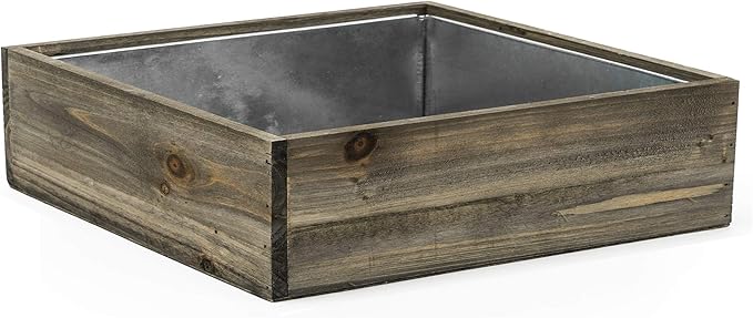 CYS EXCEL Wood Square Planter Box with Removable Zinc Metal Liner (H:4" Open:12"x12") | Multiple Size Choices Wooden Planters | Indoor Decorative Flower Box