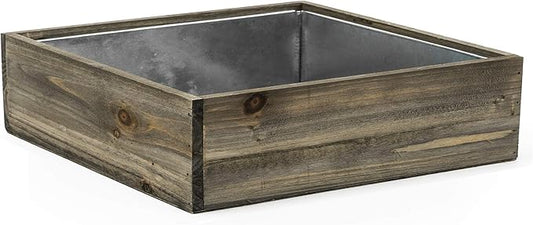 CYS EXCEL Wood Square Planter Box with Removable Zinc Metal Liner (H:4" Open:12"x12") | Multiple Size Choices Wooden Planters | Indoor Decorative Flower Box