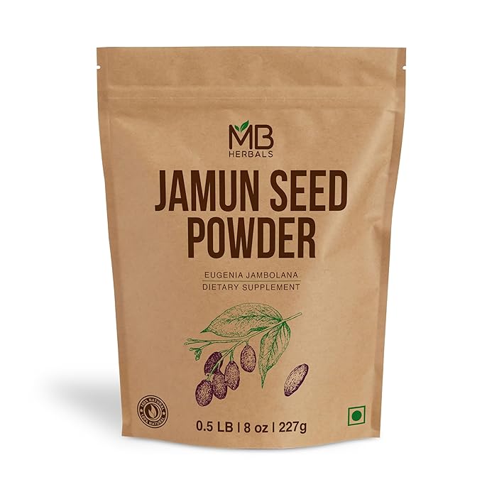 MB Herbals Jamun Seed Powder 227G (8 oz) | Eugenia jambolana | Java Plum Sd. | 75 Days Supply