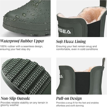 HISEA Women's Plush Rain Boots Waterproof, Chelsea Rubber Booties Women, Ladies Ankle Snow Boots for Winter Spring Garden Outdoor