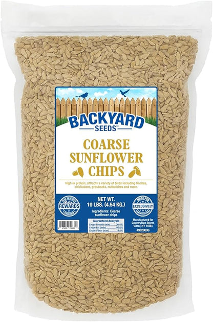 CountryMax Coarse Sunflower Hearts for Birds 10lbs - Premium No-Shell Bird Seed for Outside Feeders, Small Bag of Wild Bird Food
