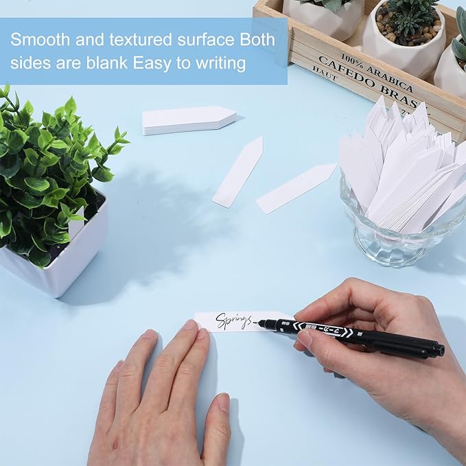 300pcs Garden Labels for Outdoor Plants, Waterproof Plant Labels and Pen, Plastic Plant Name Sticks, 3in Garden Label Stakes with Pen for Seedlings, Flowers and Vegetables, White