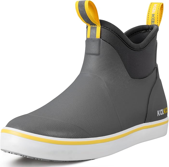 Kalkal Men's Deck Boots, Waterproof Fishing Rain Boots with High Traction, Men's Rubber Boots For Gardening Fishing Boating Camping Sailing