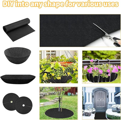 16x82 Inch Black Felt Planter Liner Roll, Non-Woven Hanging Basket Liner Coco Coir Liner Alternative Breathable Outdoor Planter Liner Window Box Liners for Metal Basket Flower Pot Raised Garden Bed