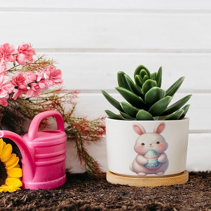 DreamAutumn Easter Bunny Rabbit Ceramic Planters Ceramic Pots with Saucers Orchid Pots for Plants Succulents Pots Office Desk Garden Balconys New Home Decor,Gifts for Mom Mother Grandmother