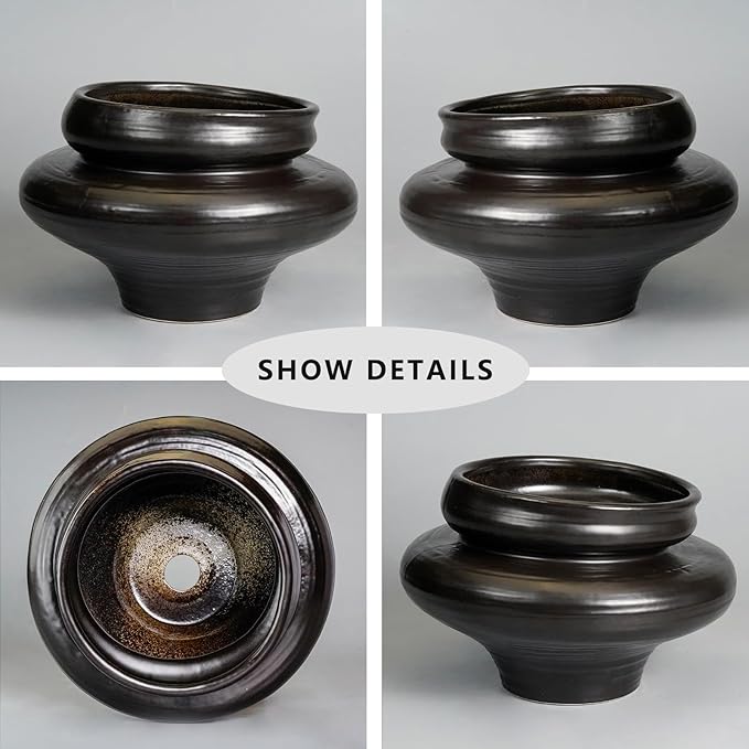 Ceramic Pots for Plants 11 Inch - Bonsai Planter for Outdoor Plants, Black Planter with Drainage Hole, Decorative Plant Pots for Home Decor, Gift for Women Men