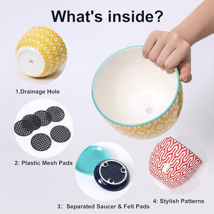 Selamica Ceramic Plant Pots, Indoor Flower Pots for Indoor Plants, 3.5+4.6+5.5 Planters with Drainage Hole & Saucer, Set of 3, Home Decor, Assorted Colors