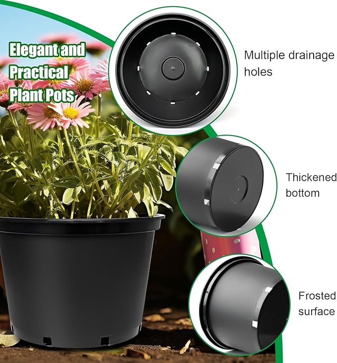 7 Gallon Plastic Nursery Pots 25-Pack, 15 Inch Large Plastic Pots for Plants, Round Plant Pots with Drainage Holes, Flower Pots for Outdoor Indoor Plants