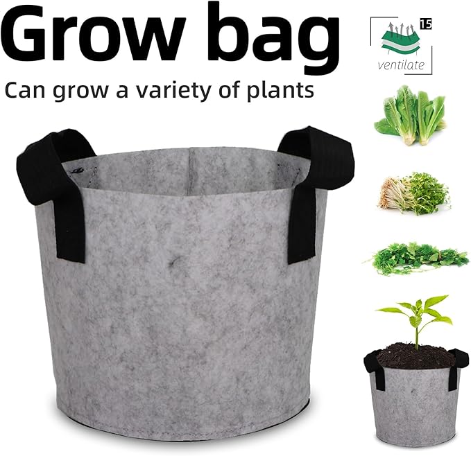 Grow Bags,Growing Pot Bags Garden Grow Bag Indoor Outdoor Fabric Aeration Plant Pot Container Flower Vegetable Pouch (Light Gray,15Gallon)