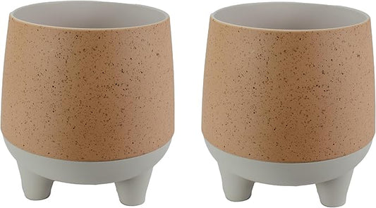 The HC Companies Orion Self Watering Planter - Lightweight Indoor Plastic Plant Pot for Herbs and Flowers (10" Muted Clay, Pack of 2)
