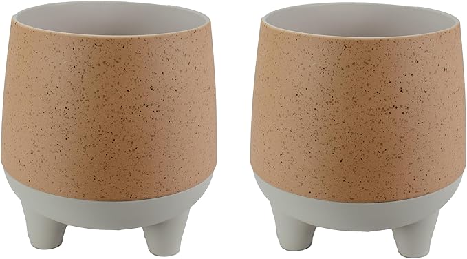 The HC Companies 6 Inch Orion Self Watering Planter - Lightweight Indoor Plastic Plant Pot for Herbs and Flowers, Muted Clay (2 Pack)