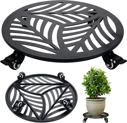 1 Pack Metal Plant Caddy with Wheels 17 inches Heavy-Duty Iron Rolling Plant Stand with Casters Indoor Outdoor Wheeled Plant Roller Base Pot Movers Plant Dolly Coaster Trolley Black