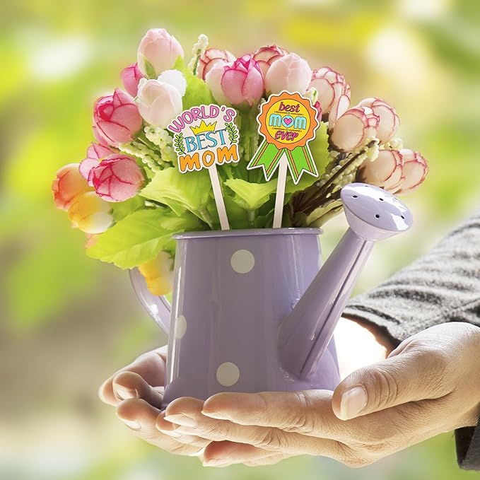 15 Pcs Mother's Day Crafts Mom Plant Stakes Craft Kits Color Your Own Best Mom Plant Labels Gift DIY Unfinished Cutouts Present Tags for Mother's Day, Gardeners, Funny Gardening Gifts
