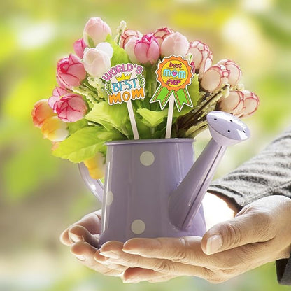 15 Pcs Mother's Day Crafts Mom Plant Stakes Craft Kits Color Your Own Best Mom Plant Labels Gift DIY Unfinished Cutouts Present Tags for Mother's Day, Gardeners, Funny Gardening Gifts