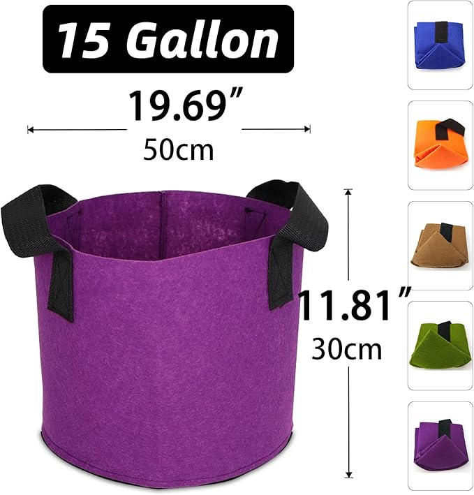 Grow Bags,Growing Pot Bags Garden Grow Bag Indoor Outdoor Fabric Aeration Plant Pot Container Flower Vegetable Pouch (Mixed 5colors,15Gallon)
